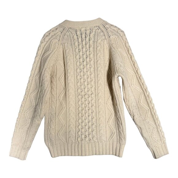 Vintage Men's 100% Cream Wool Cable Knit Cardigan Fisherman V Neck Coastal M - Picture 2 of 8